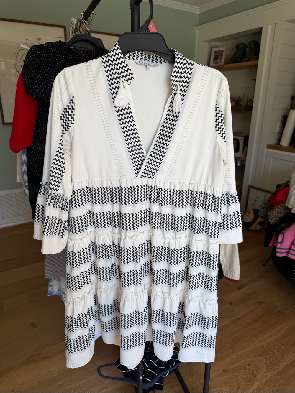 Women’s Black & White Patterned Mini Dress Cover-Up